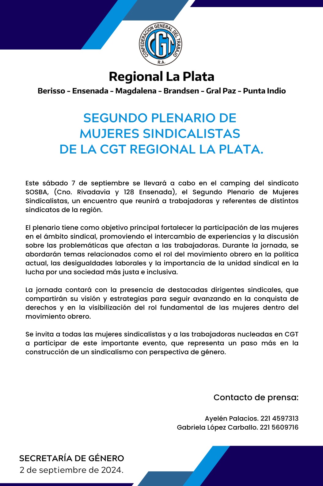 Se viene el segundo plenario de mujeres de la CGT: será este sábado 7 de septiembre